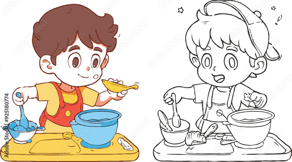 coloring page simple drawing of cartoon character in the cake shop, coloring book coloring page simple drawing of cartoon character in the cake shop, coloring book