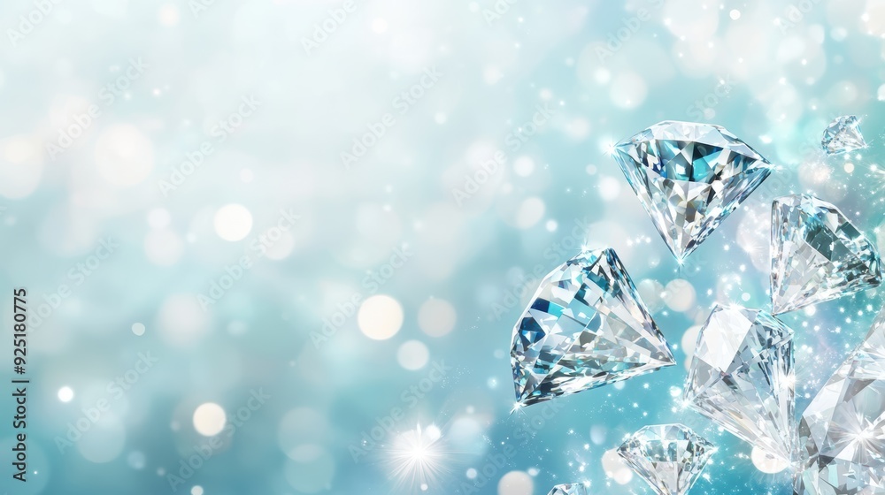 Close-up of sparkling diamonds against a soft blue bokeh background, emphasizing brilliance and luxury. Close-up of sparkling diamonds against a soft blue bokeh background, emphasizing brilliance and luxury.