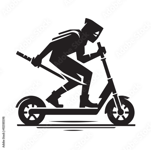 Two wheeled Kick scooter with Raider silhouette vector illustration