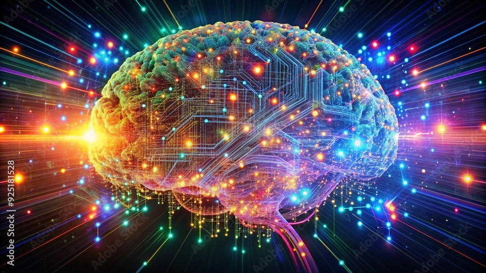 digital brain illuminated with streams of colorful data digital brain illuminated with streams of colorful data