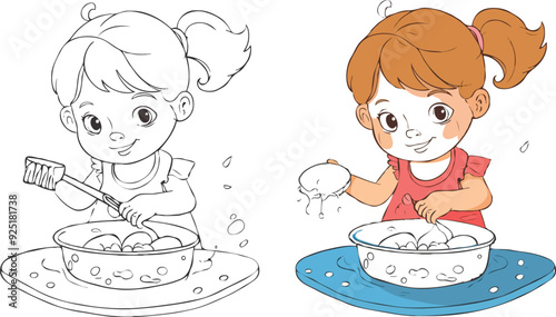 coloring page simple drawing of cartoon character in the cake shop, coloring book 