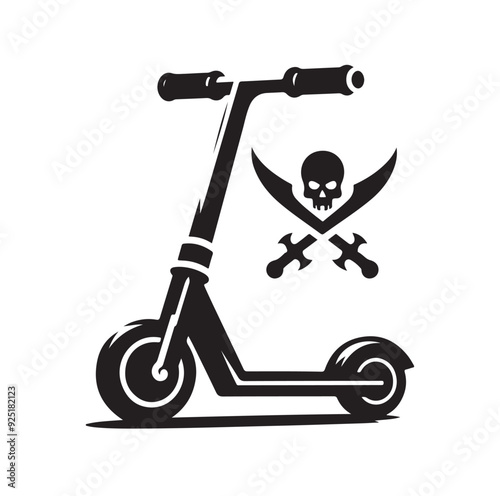 Two wheeled Kick scooter with Raider silhouette vector illustration
