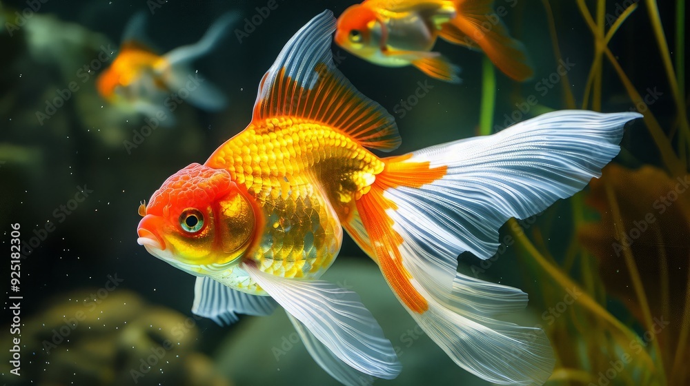 Close-up of a Goldfish Swimming in a Tank Close-up of a Goldfish Swimming in a Tank