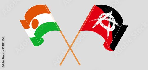 Crossed and waving flags of Niger and Anarchy