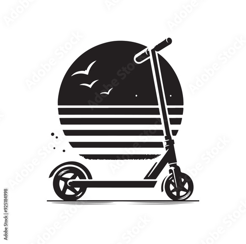 Two wheeled Kick scooter with Raider silhouette vector illustration