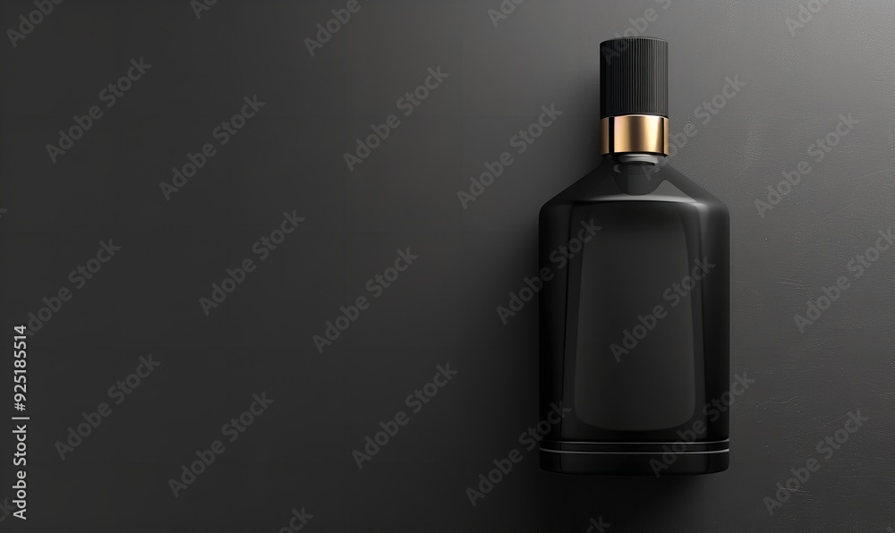 Mockup copy area for a black aroma perfume bottle, Generative AI.