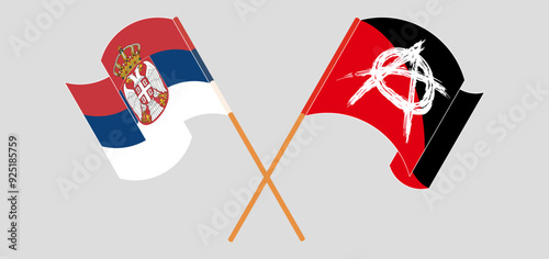 Crossed and waving flags of Serbia and Anarchy