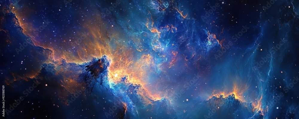 A stunning cosmic nebula with vibrant colors of blue, orange, and purple, showcasing the beauty of outer space and celestial formations. A stunning cosmic nebula with vibrant colors of blue, orange, and purple, showcasing the beauty of outer space and celestial formations.