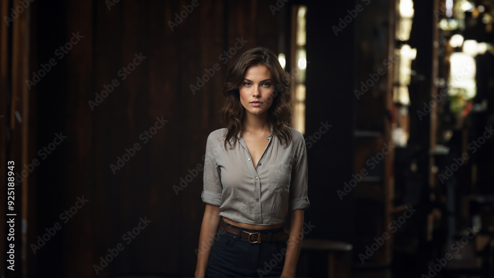 Radiant young brunette model with flawless skin and natural beauty. Confident gaze, perfect for beauty and skincare campaigns. Studio shot with copy space. Radiant young brunette model with flawless skin and natural beauty. Confident gaze, perfect for beauty and skincare campaigns. Studio shot with copy space.