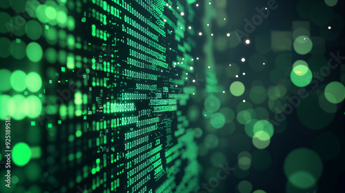 Digital background featuring data and numbers, creating an atmosphere of technology and innovation. A blur effect adds movement to the scene