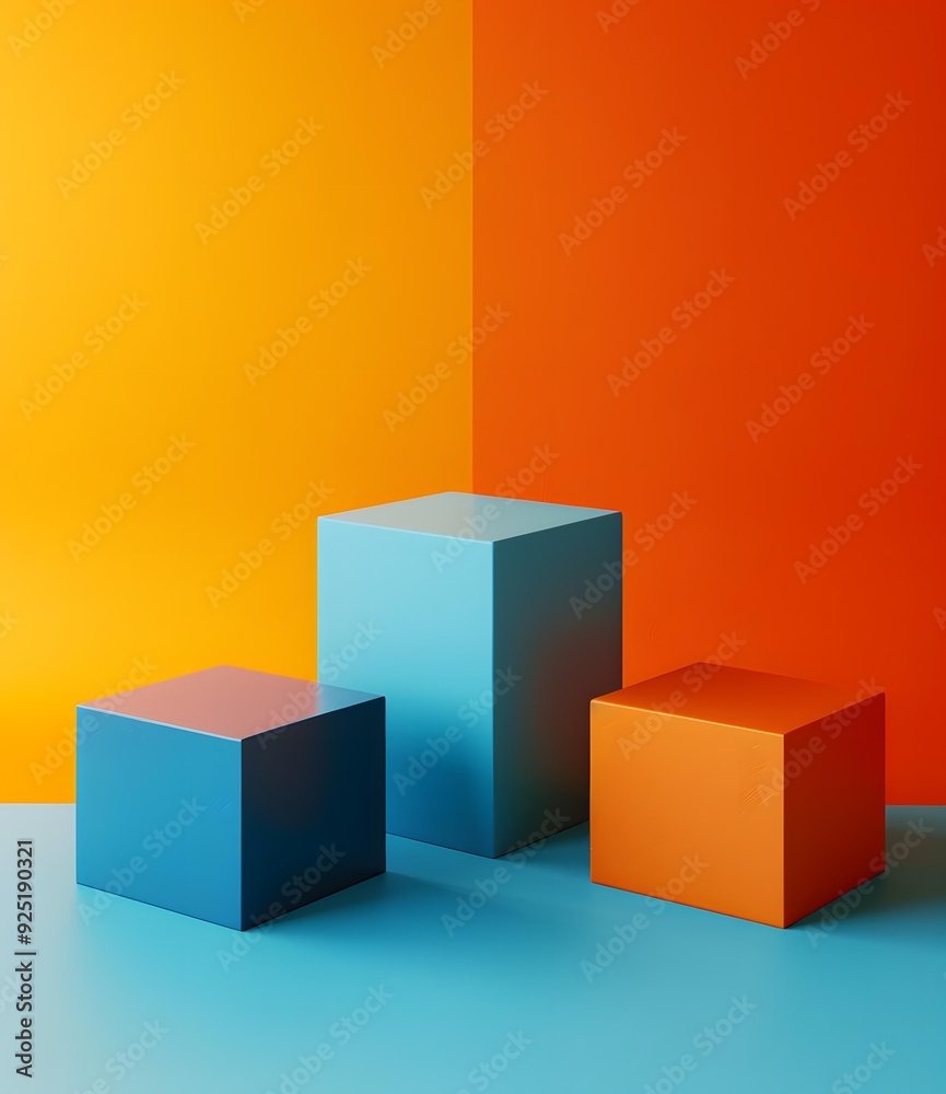 Abstract Minimalist Geometric Shapes in Orange and Blue Colors Abstract Minimalist Geometric Shapes in Orange and Blue Colors