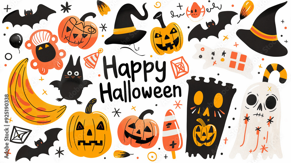 Fototapeta premium Halloween vector featuring trick or treat success and a festive candy-filled celebration. Happy Halloween theme.