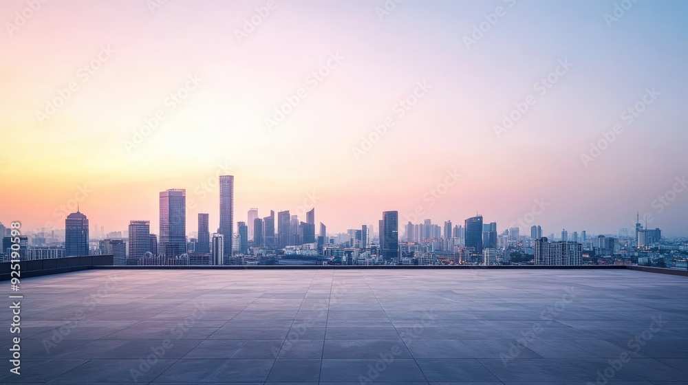 Beautiful city skyline view from a rooftop at sunrise, showcasing modern skyscrapers and a serene urban landscape. Beautiful city skyline view from a rooftop at sunrise, showcasing modern skyscrapers and a serene urban landscape.