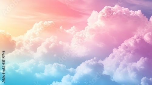 Beautiful pastel-colored sky with fluffy clouds in shades of pink, orange, and blue creating a dreamy and serene atmosphere.