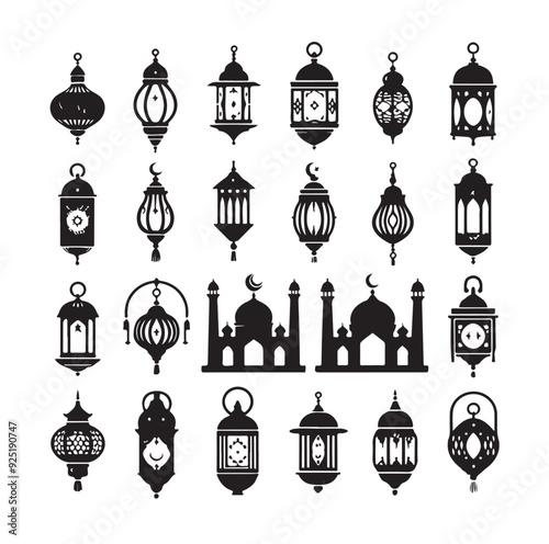 Collection of lantern silhouette vector illustration