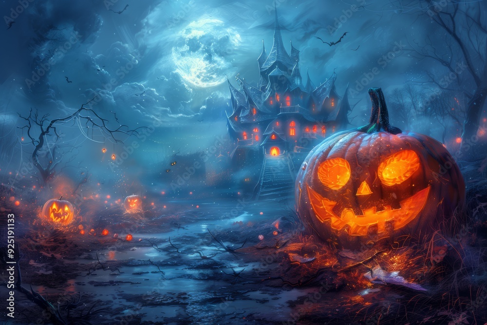 halloween background with pumpkin and bats halloween background with pumpkin and bats