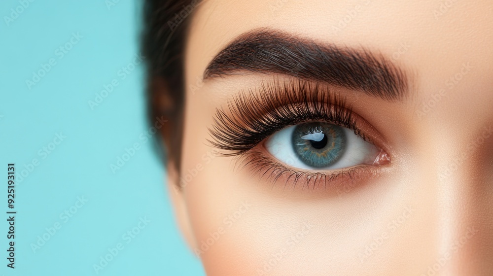 Close up of a woman's eye with long eyelashes. Close up of a woman's eye with long eyelashes.