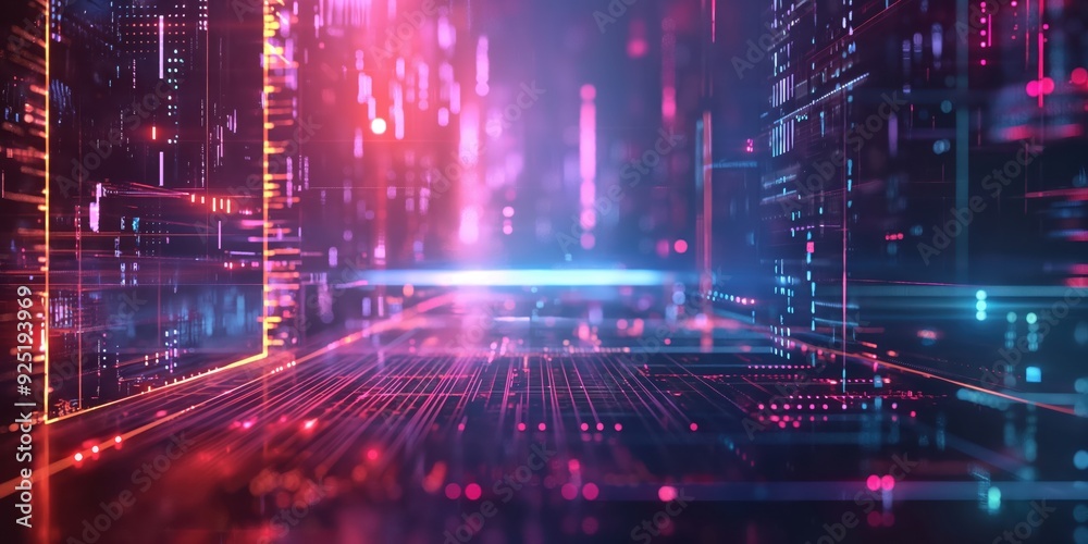 Obraz premium Futuristic Neon Tunnel with Vibrant Lights created by ai