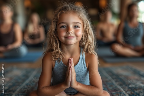 Wallpaper Mural A young girl practices yoga in a serene indoor studio with adults during a morning session Torontodigital.ca