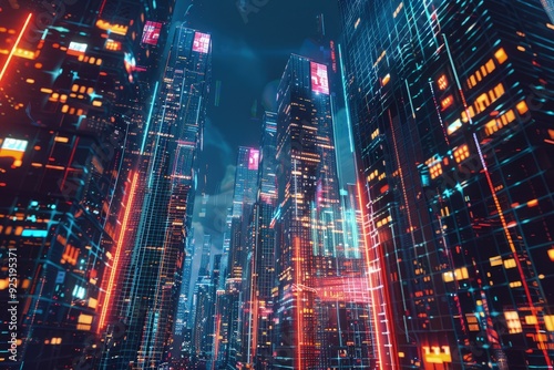 a futuristic city at night with neon lights