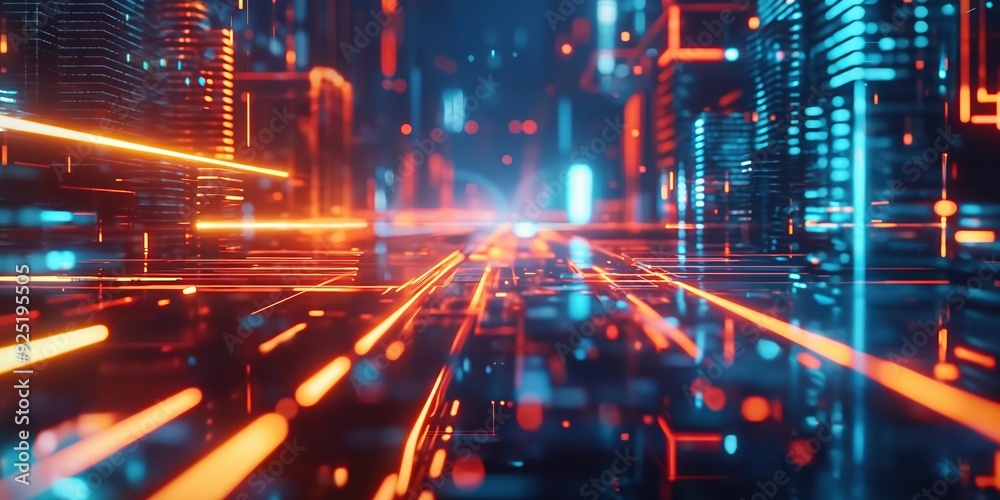 Fototapeta premium Futuristic Neon Tunnel with Vibrant Lights created by ai