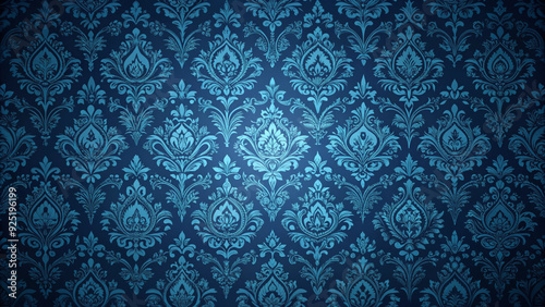 Wallpaper Mural seamless pattern with ornament, the pattern of which resembles damask fabric, classic style with floral motif, on a blue background Torontodigital.ca