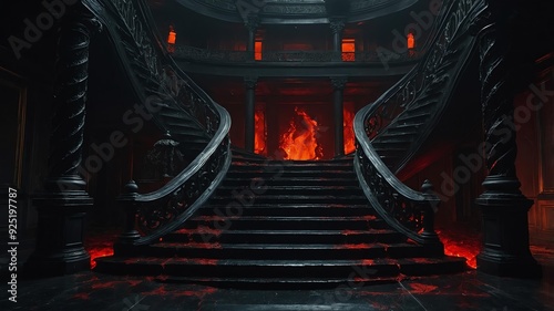 design a dark luxurious stairway descending into the d background