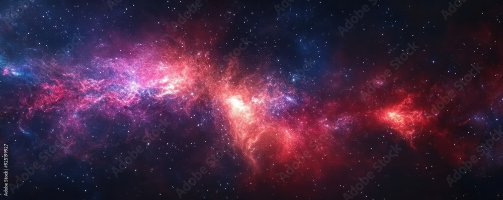 Fototapeta premium Vivid and colorful cosmic landscape showcasing the beauty of a vast galaxy filled with bright stars and nebulae in deep outer space.