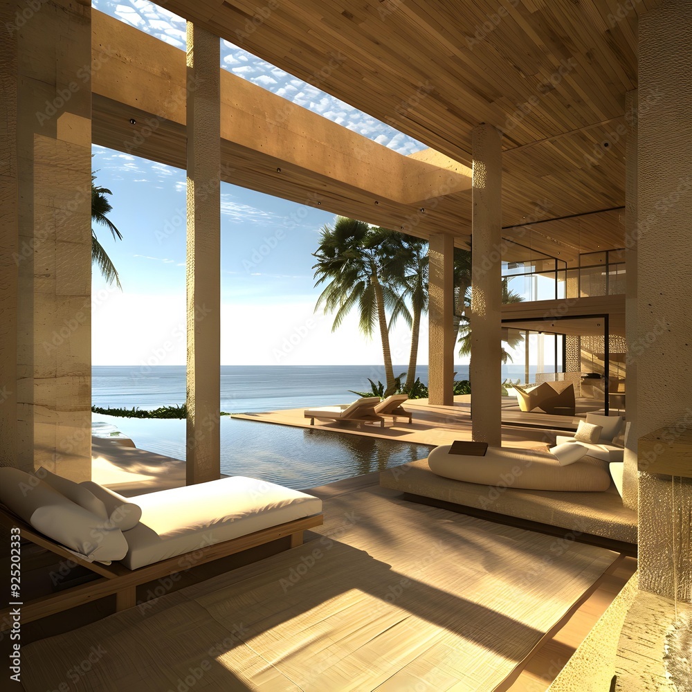 Fototapeta premium Modern Minimalist House Design with Ocean View
