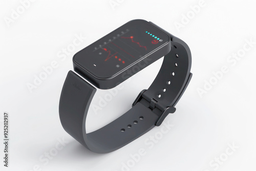 Wearable Health Monitor Wristband Displaying Vital Signs Like Heart Rate and Steps Emphasizing Advanced Features and User-Friendly Design