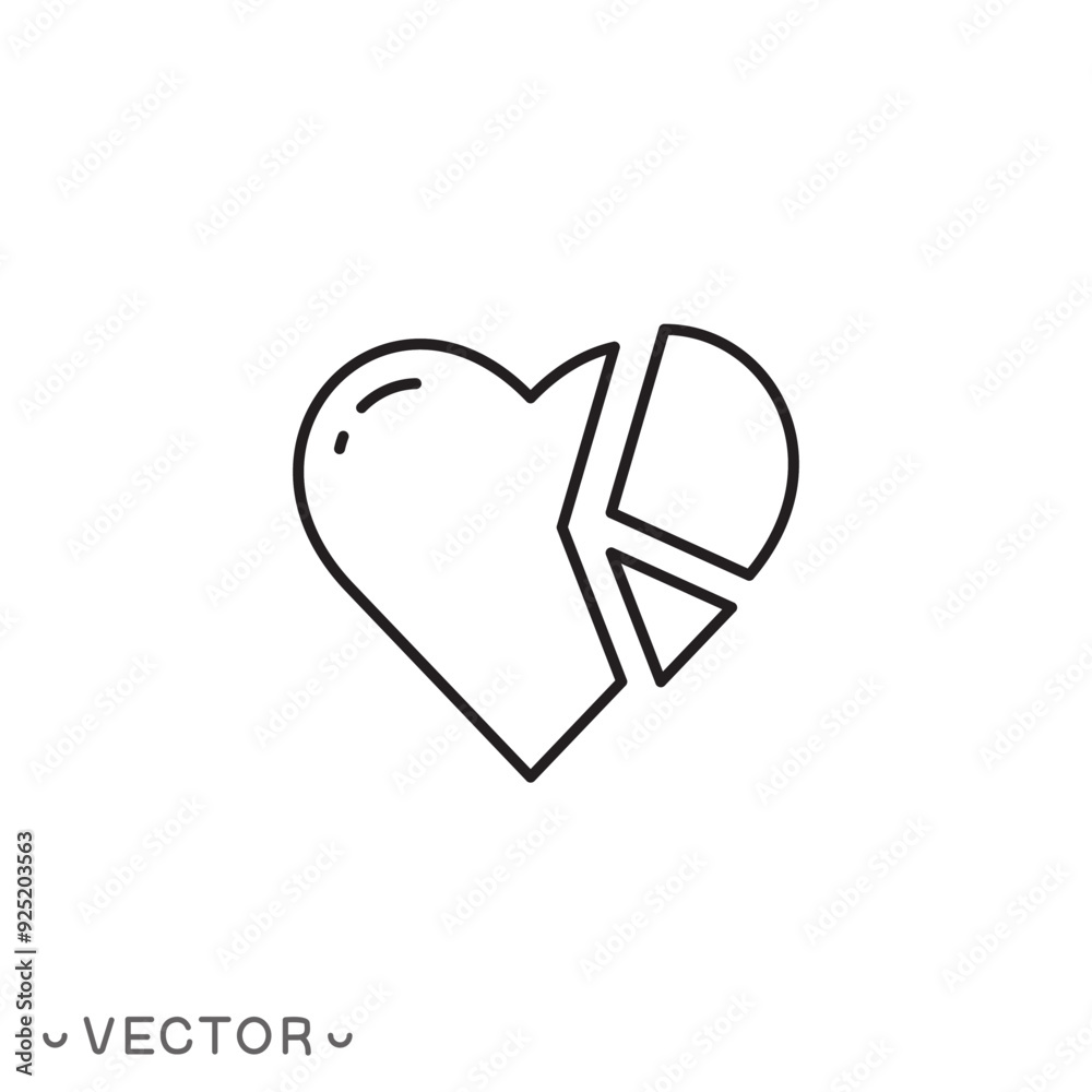 piece of heart icon, proportion love, part or percentage heart missing, thin line symbol isolated on white background ,editable stroke eps 10 vector illustration piece of heart icon, proportion love, part or percentage heart missing, thin line symbol isolated on white background ,editable stroke eps 10 vector illustration