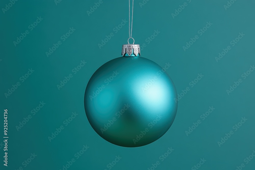 Shiny teal Christmas ornament on green background Shiny teal Christmas ornament on green background