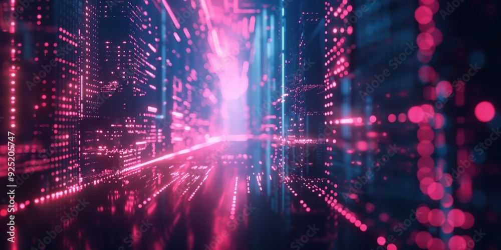 Obraz premium Futuristic Neon Tunnel with Vibrant Lights created by ai
