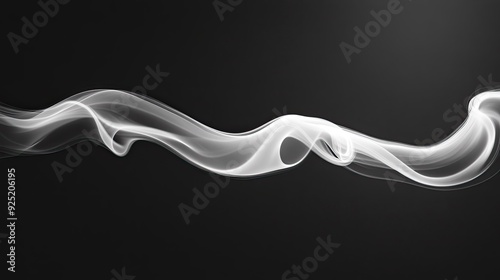 A dynamic black and white photograph of a curving line of smoke, creating abstract patterns in the air