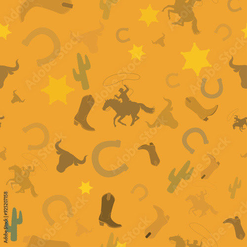 Wild West Cowboy Country Art Seamless Pattern Design. A seamless pattern design inspired by the Wild West, featuring classic cowboy motifs. Ideal for creating custom t-shirts, home decor, and more.