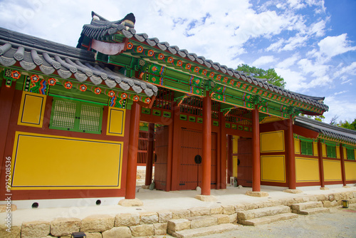 Vibrantly Colored Traditional Gate at Jukseoru Pavilion in Samcheok photo