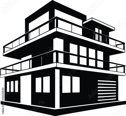 modern building silhouette illustration black and white