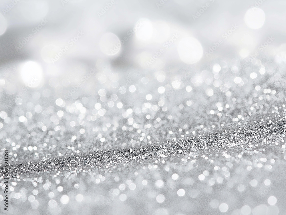 Sparkling silver glitter spread across a smooth surface, reflecting light and creating a festive, elegant ambiance, with ample copy space. Sparkling silver glitter spread across a smooth surface, reflecting light and creating a festive, elegant ambiance, with ample copy space.