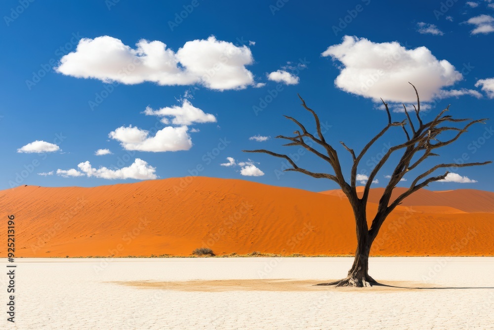 Serene desert landscape with vibrant dunes solitary dead tree Serene desert landscape with vibrant dunes solitary dead tree
