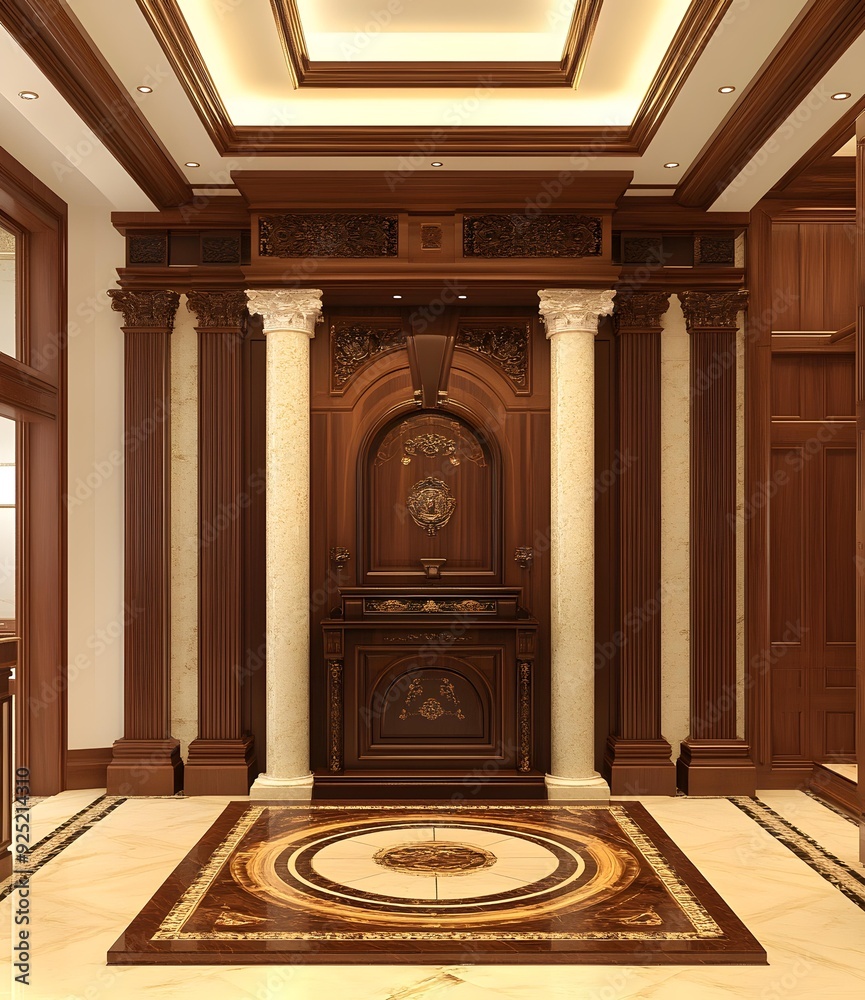 Obraz premium Classic Wood Interior Design with Decorative Columns and Floor
