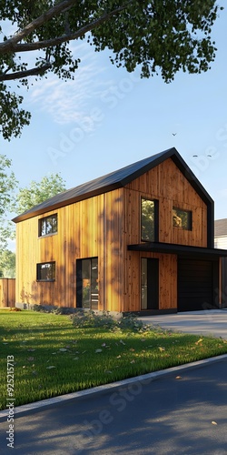 Wallpaper Mural Modern Wooden House with Black Trim and Green Grass Torontodigital.ca