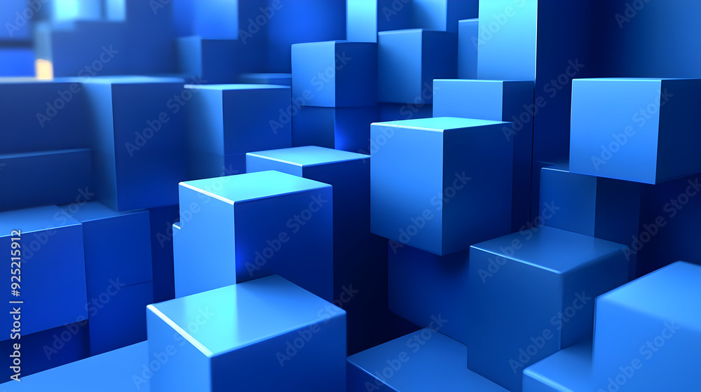 A 3D abstract composition of blue cubes creating a modern, geometric landscape. A 3D abstract composition of blue cubes creating a modern, geometric landscape.