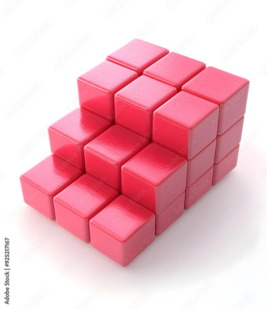 Pink 3D Cube Building Blocks Stacked On White Background Pink 3D Cube Building Blocks Stacked On White Background
