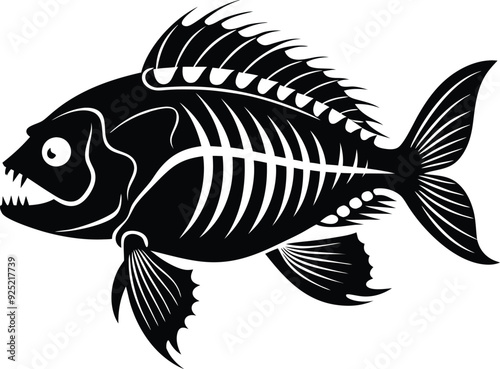 Fish Skeleton silhouette illustration black and white