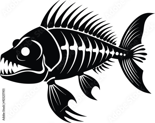 Fish Skeleton silhouette illustration black and white