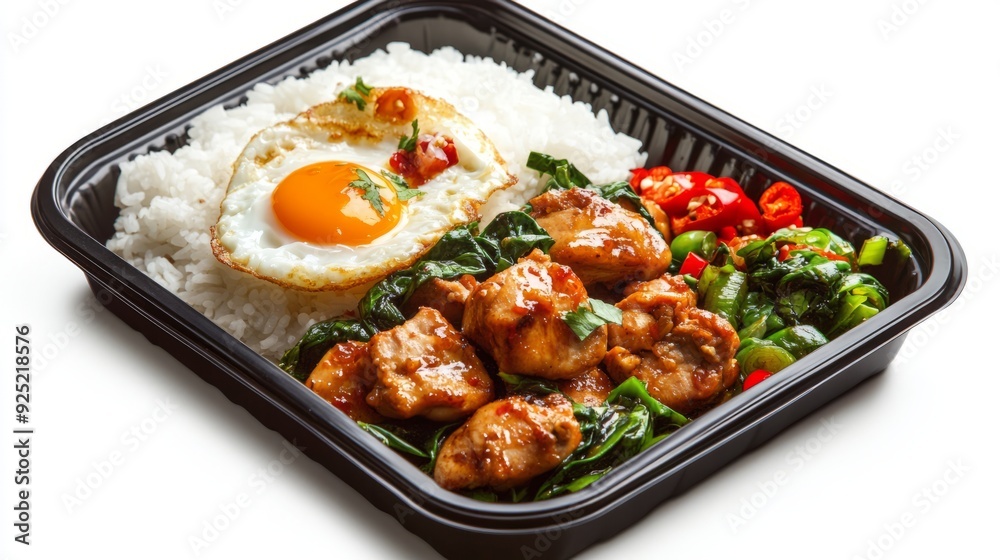 Thai Basil Chicken & Fried Egg with Jasmine Rice: A Delicious Studio Shot