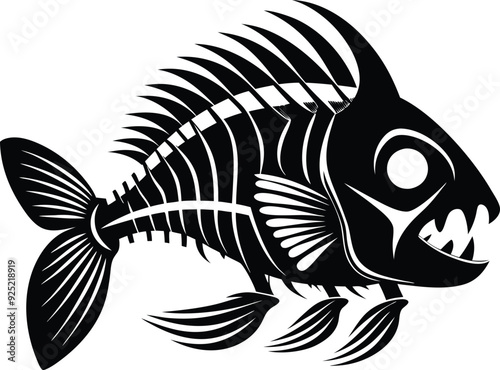 Fish Skeleton silhouette illustration black and white