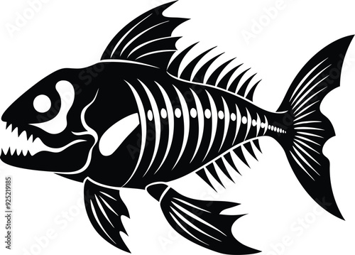 Fish Skeleton silhouette illustration black and white