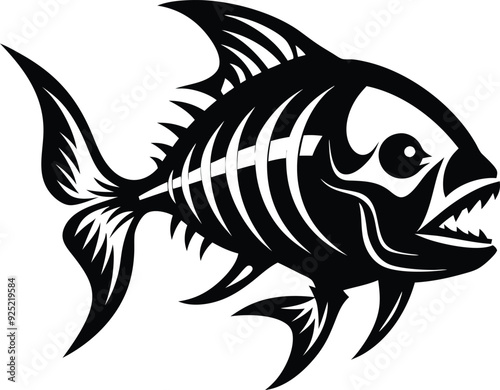 Fish Skeleton silhouette illustration black and white