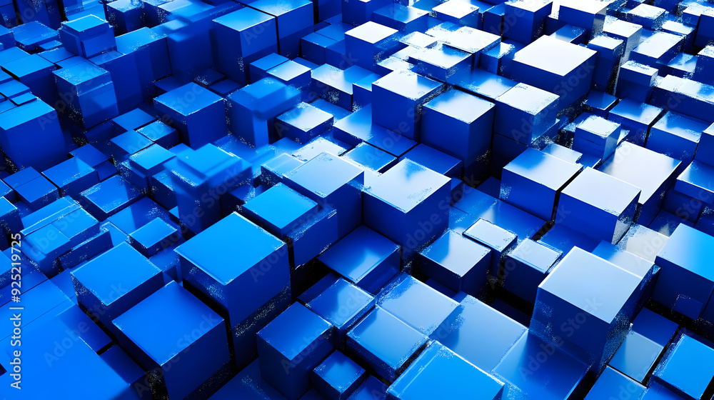 A 3D arrangement of blue cubes creating a dynamic, abstract visual effect. A 3D arrangement of blue cubes creating a dynamic, abstract visual effect.